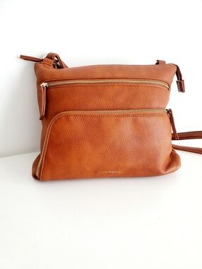 Classic Cognac Brown Vegan Leather Crossbody Bag